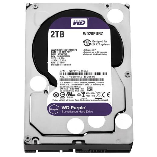 Wd 2Tb Purple 3.5’’ 64Mb Sata 6Gb/S 7/24 Wd20Purz
