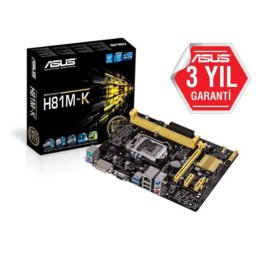 Asus H81M-K 1150P Ddr3 Vga Dvi Usb3.0 90Mb0Hı0-M0Eay0